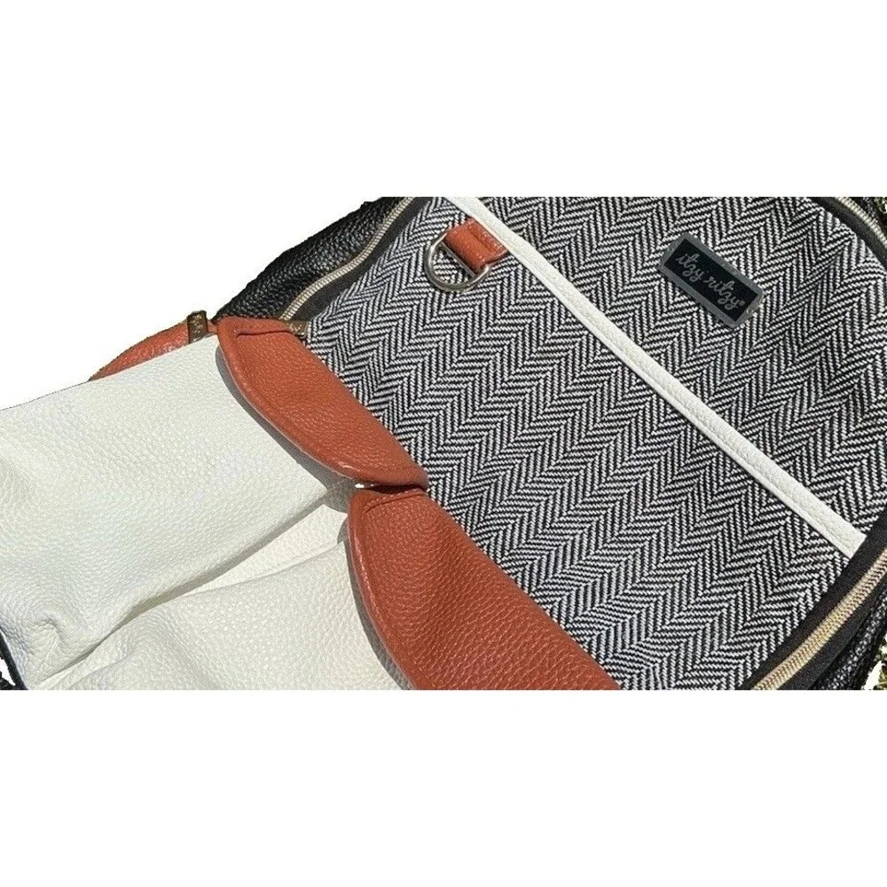 Itzy Ritzy Diaper Bag Backpack Herringbone Faux Leather w/ Changing Pad Pockets